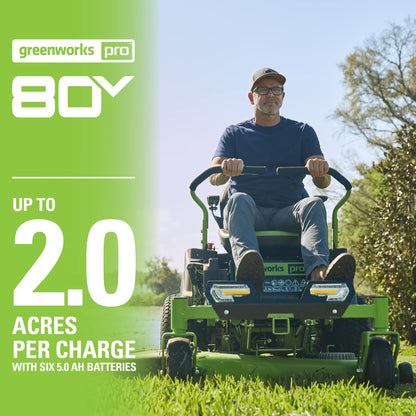 Greenworks PRO 80V 42” Electric Zero Turn Lawn Mower, Includes (6) 5.0Ah Batteries and (3) Dual Port Turbo Chargers