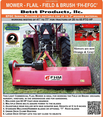 Farmer Helper 60" Heavy Duty Flail Mower Cat.I 3pt 25+HP Rating (FH-EFGC155) Requires a Tractor. Not a standalone Unit.